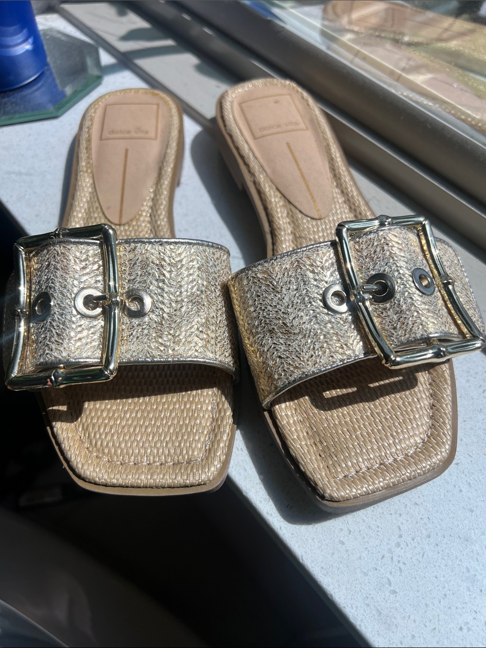 Dolce Vita Metallic Gold Buckle Slide Sandals